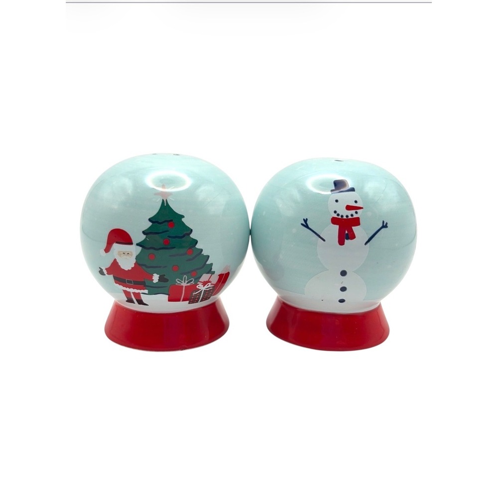 Christmas Snow Globe Salt and Pepper Shakers Santa Snowman Ceramic 2.5"
